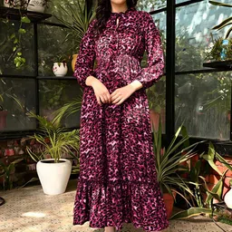 ZWERLON Women Floral Printed Tie-Up Neck Fit-Flare Maxi Dress-picture-32