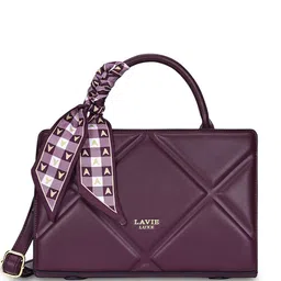 LAVIE LUXE Women Solid Structured Quilted Satchel Bag with Scarf-picture-30