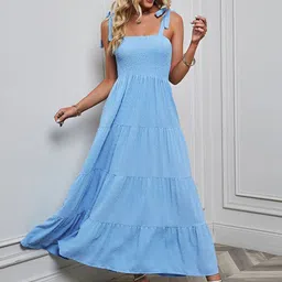 Mast & Harbour Women Self Design Smocked Sleeveless Fit and Flare Maxi Dress-picture-41