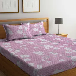 Myntra Elegant Homes Purple & White Floral 300 TC Double King Bedsheet Set-2.50mx2.25m-image-94
