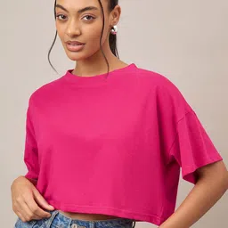 The Roadster Lifestyle Co. Women Cotton Boxy Crop Tshirt-image-69