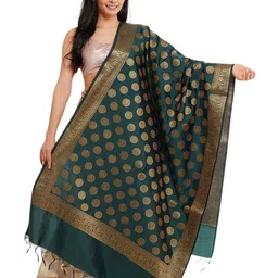 Way2Like Floral Woven Design Zari Banarasi Silk Dupatta-picture-17