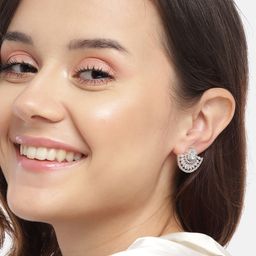 Anouk Silver-Plated American Diamond Studded Contemporary Studs-picture-5