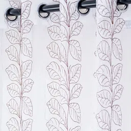 Parda Online Brown & White 2 Pieces Floral Printed Linen Sheer Window Curtains image 2