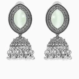 Shining Jewel - By Shivansh Set Of 2 Silver-Plated CZ Studded And Ghungroo Beaded Jhumkas image 3