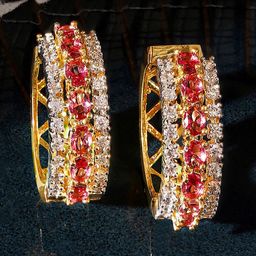 Priyaasi Gold-Plated American Diamond Stone Studded Circular Hoop Earrings-picture-4