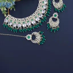 Women Click Gold-Plated Stone-Studded & Beaded Jewellery Set-picture-29