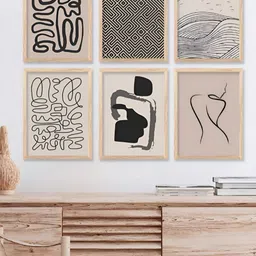 Kotart Brown & Black 6 Pieces Wooden Abstract Wall Arts-image-46