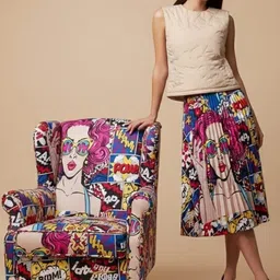 HIGH BUY Women Pop Art Printed Pleated Flared Midi Skirt-picture-44