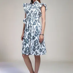 DressBerry Women Floral Printed Flutter Sleeve Shirt Dress image 4