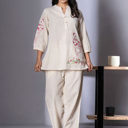 Readiprint Floral Embroidered Mandarin Collar Tunic With Trousers-picture-16