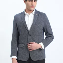 SHOWOFF Men Printed Blue Single-Breasted Slim Fit Blazer image 3