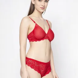 samvar Women Red,Blue Cotton Blend Bra Panty Set for Lingerie Set Undergarments Pack of 2 image 2