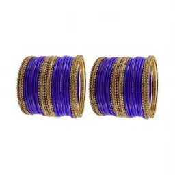 Adiba Fashion Factory Set Of 40 Blue Glass Artificial Stones & Beads Bangle image 2
