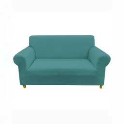 HOUSE OF QUIRK Solid Jacquard Four-Seater Sofa Cover with Arms-image-35