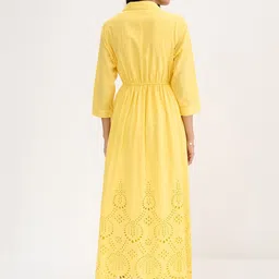 FEMMELLA Floral Embroidered Shirt Collar Cotton Fit & Flare Maxi Dress image 2