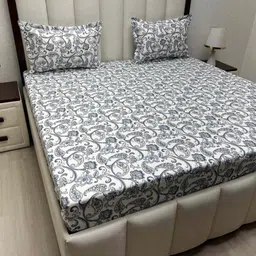 Pure Decor Royal Passion Blue Printed Pure Cotton 350 TC Queen Bedsheet Set 2.28m x 2.54m-image-95