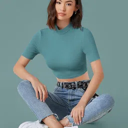 Dream Beauty Fashion High Neck Fitted Crop Top-picture-11