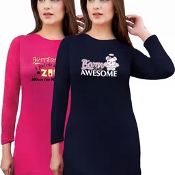 URBE-URBAN EVOLUTION Women Pack Of 2 Printed Round Neck Lounge T-Shirt-picture-12