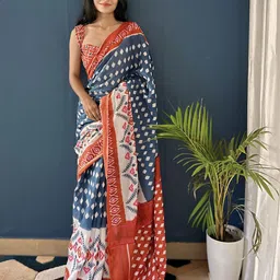 HERE&NOW Ethnic Motifs Printed Pure Cotton Bagru Saree-picture-31
