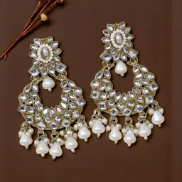 MEIRA JEWELLERY Gold Plated Artificial Stone Studded & Beaded Contemporary Drop Earrings-image-43