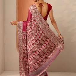 Libas Paisley Printed Border Satin Saree image 3