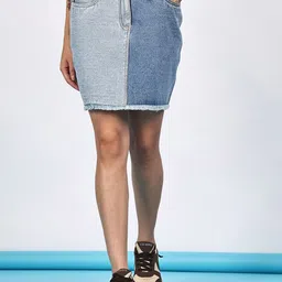 PUELLA Women Dual-Tone Denim A-Line Mini Skirt With Frayed Hem-picture-23