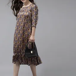 BAESD Floral Printed A-Line Midi Dress image 5