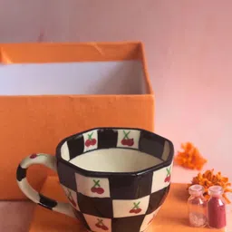 WEAVING HOMES Cherry Blossom Black & White Printed Ceramic Mug 220ml With Rakhi image 2