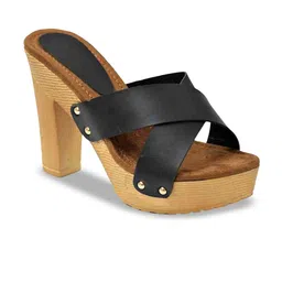 SHOE LAB Women Solid Synthetic Leather Casual Block Mules-picture-10