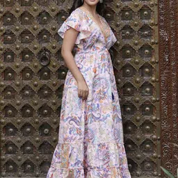 KALINI Print Flutter Sleeve Maxi Dress image 5