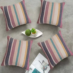 homzz Purple Striped Cotton 4 Cushion Covers image 1