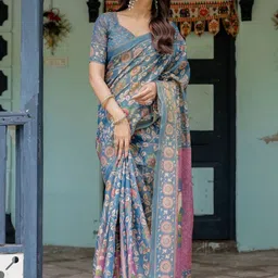 ALMAARI FASHION Ethnic Motifs Printed Pure Cotton Kanjeevaram Saree-picture-20