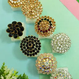 DIVYANSHI COLLECTION Pack Of 8 Multicolour Ad Brass Diamond Gold Silver Plated Ring Set image 3