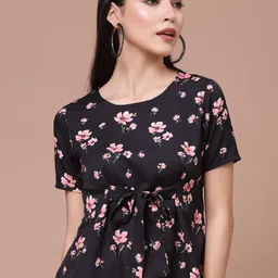 Oomph! Floral Print Crepe Cinched Waist Top image 2