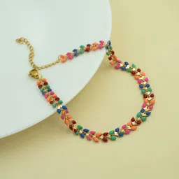 ARTKLIM Stainless Steel Gold-Plated Dual Leaf Rainbow Anti Tarnish Anklet-image-87