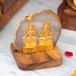 HOMEARTE Laxmi Ganesha with Green Agate and Wooden Base Showpiece image 4