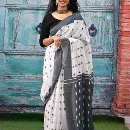 Craft Musium Woven Design Pure Cotton Bagru Saree-image-36