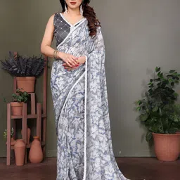 The Textile Hub Floral Printed Beads and Stones Pure Georgette Saree-picture-11