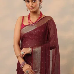 Libas Women Pure Chiffon Woven Design Zari Saree image 5