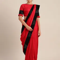 Mitera Red Solid Lace Saree with Embellished Border-picture-20