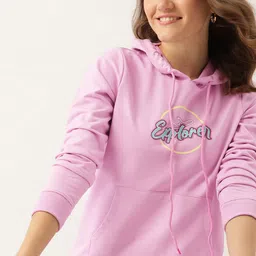 DressBerry Women Pink Printed Hooded Sweatshirt-image-40