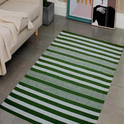 MRIC Green Striped Handmade Woollen Carpet image 1