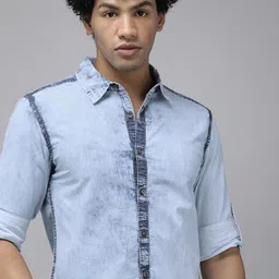Roadster Men Blue Opaque Pure Cotton Casual Shirt-picture-21