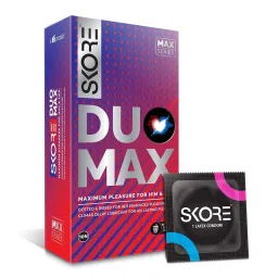 Skore Duo Max - Premium Condoms for Him & Her with Disposal Pouches | Performa Lubricant for Long Lasting Climax Delay | Suitable for use with lubes & toys- 1 Pack (10 pieces)-image-0