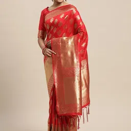 Saree mall Red Floral Silk Blend Banarasi Saree-picture-30