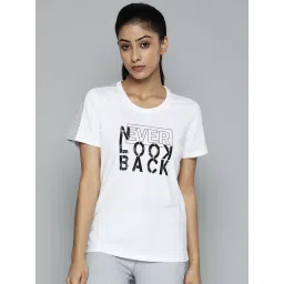 Alcis Women White & Black Typography Printed Slim Fit Training Or Gym T-shirt image 2