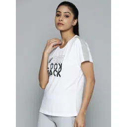 Alcis Women White & Black Typography Printed Slim Fit Training Or Gym T-shirt image 3