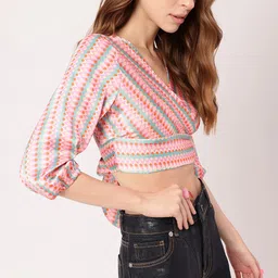 dressberry Indie Core Geometric Printed V-Neck Crop Top image 5