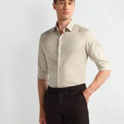 Arrow Beige Cotton Slim Fit Printed Shirt image 3